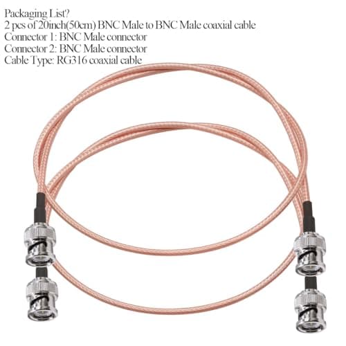 TUOLNK Câble BNC RG316 BNC mâle à BNC mâle, câble d'extension d'antenne coaxiale pour CCTV/caméra/DVR, câble coaxial BNC 50 Ohm 1.64ft 2PCS
