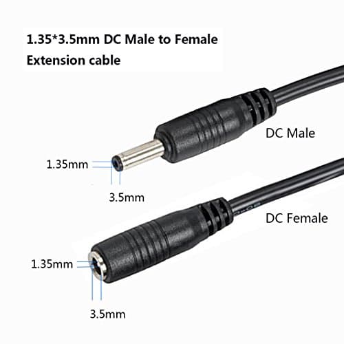 Liwinting 2 Mètres Rallonge Cordon d'alimentation DC 1.35mm x 3.5mm Mâle à Femelle DC Plug Rallonge Cordon, Adapté pour Appareils Photo, Adaptateur Secteur, Caméra IP sans Fil, et Plus - Noir