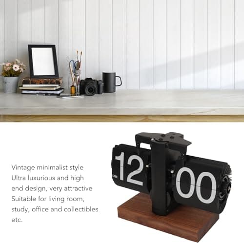 ciciglow Horloge à Bascule, Horloge Numérique Rabattable Simple Face Rétro Horloge Mécanique Automatique à Bascule Horloge de Bureau pour la Maison Salon 12 Heures (Black)