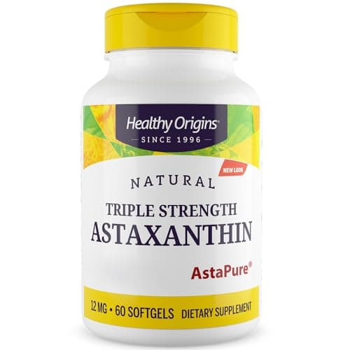 Healthy Origins, Triple Strength Astaxanthine, Dépôt, 12mg, de Haematococcus Pluvialis, 60 Capsules molles, Sans Soja, Sans Gluten, Sans OGM