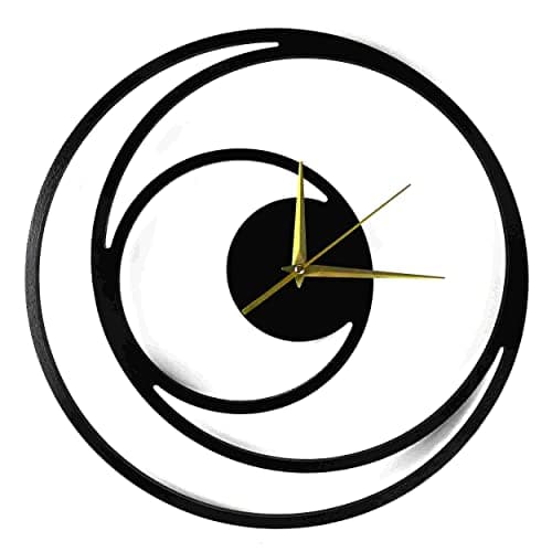 SteelyCut Horloge Murale silencieuse Décoration Moderne Bois Géométrique, Pendule sans tic-tac, Mouvement à Quartz, Horloges 38 cm pour Salon, Chambre, Meubles de Cuisine... (Lune Noir et Or)