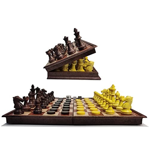 Super Winner Jeu d’Échecs de Voyage Magnétique de 12,5 Pouces, Set 3 en 1 Échecs, Dames et Backgammon, Jeu d’Échecs Magnétique de Voyage avec Plateau Pliable (32 cm)