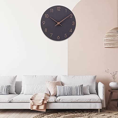 ACCSHINE Horloge Murale en Bois MDF sans tic-tac Silencieux Moderne 30 cm à Quartz Grande Horloge Murale à Piles Facile à Lire pour Chambre Maison Cuisine Chambre Bureau école (Noir)