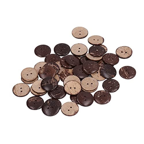 Boutons en Bois de Noix de Coco, 50 pcs boutons en coquille de noix de coco naturelle, boutons en bois, boutons de couture ronds à 2 trous, boutons d'ornement faits à la main bricolage de 25 mm