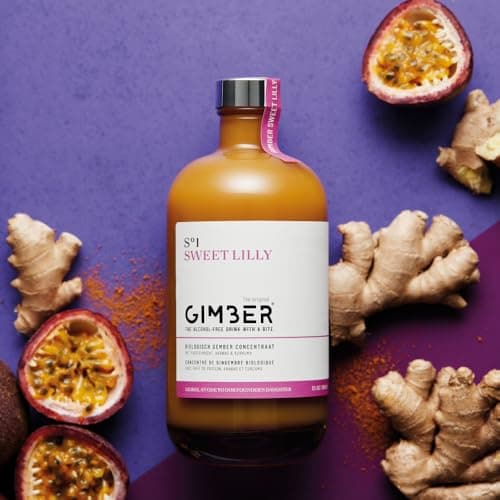 Gimber Sweet Lilly | jus de gingembre bio 700 ml | Boisson sans alcool au 100% mélange gingembre, fruit la passion, ananas & curcuma Concentré première qualité