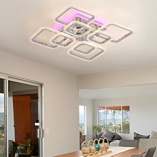 LuFun Plafonnier LED,8 carré double couche lustre salon moderne design,dimmable luminaires intérieur plafonniers,lampe plafond 80W,lustre chambre Chromé,Lampe pour bureau cuisine couloir,3000-6000K