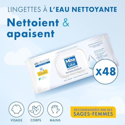 Mixa Lingettes Bébé Apaisantes Physiologiques, Lot de 18 x 48 lingettes
