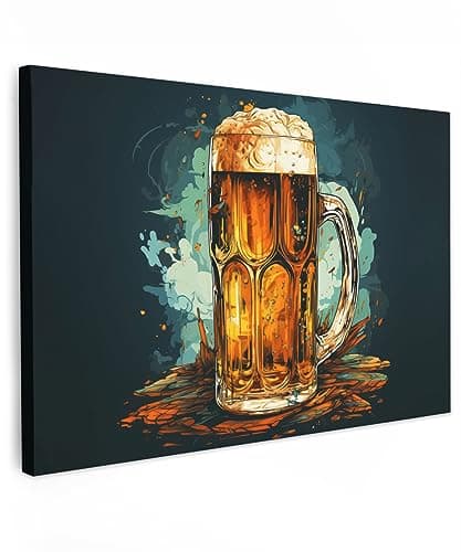 MuchoWow© Impression sur Toile Decoration Murale Peinture 60x40 cm Tableaux Decoratifs Muraux Décoration Chambre Rétro - Bière - Pulpe - Verre - Peinture - Bleu