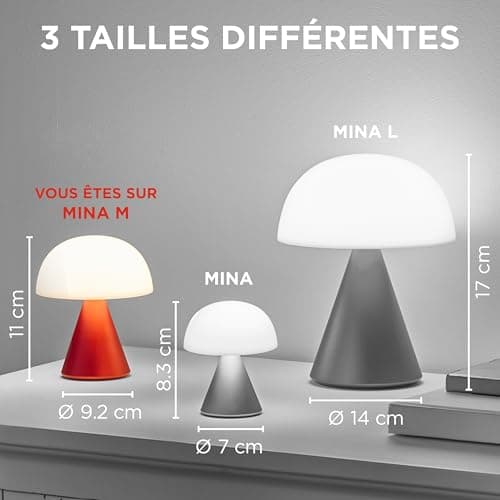 Lexon MINA M Lampe LED à poser sans fil rechargeable, de chevet ou bureau, à variateur d'intensité, jusqu'à 12h d'autonomie - Orange