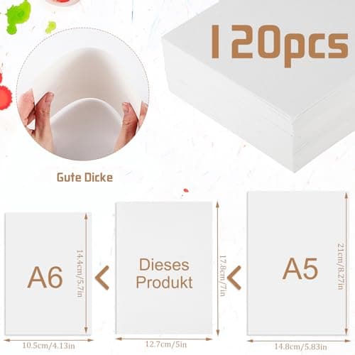 120 Feuilles Papier Aquarelle, 300 g/m2 Papier Aquarelle Coton Watercolor Paper Feuille Aquarelle pour Aquarelle Gouache Acrylique (12,7 x 17,8 cm)
