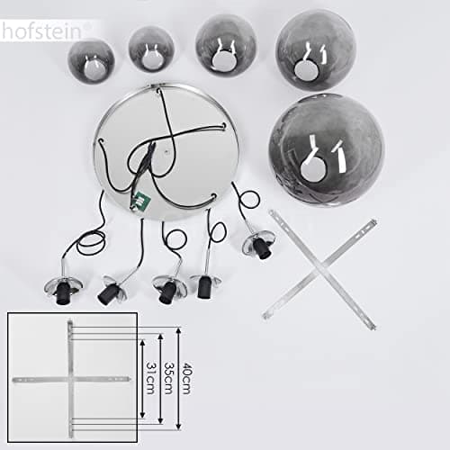 Suspension Degevos, plafonnier à 5 flammes en métal/verre chromé/fumé, suspension moderne avec boules en verre véritable, hauteur max. 120 cm, E27, sans ampoules