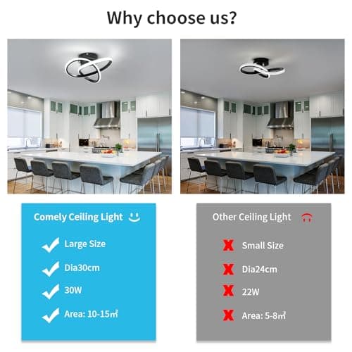 Comely Plafonnier LED Moderne, Luminaire Plafonnier Noir 30W 3375LM, Lampe de Plafond en Forme de Fleur pour Chambre à Coucher, Couloir, Cuisine, Salle de Bain, Lumière Blanche Froide 6500K Dia 30cm