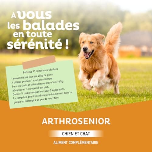 Clément Thékan Arthrosenior Grand Format - Aide à la mobilité articulaire chez le chien et le chat - Stimule la régénération du cartilage - 90 comprimés sécables aromatisés