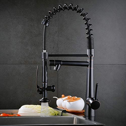 Noir Robinet Cuisine avec Douchette Extractible 2 Fonctions Bec pivotant à 360° Robinetterie à ressort En Laiton Mitigeur évier