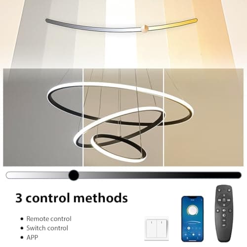 KSIBNW Lustre Salon Suspension Luminaire Moderne, 45W LED Lustre Chambre Dimmables 3 Anneaux Lampe Suspension avec Télécommande & APP Contrôle Acrylique Rond Or 2700K-6500K Luminosité Réglable