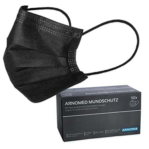 ARNOMED Masques médicaux noirs 50x, masques noirs type IIR, masques médicaux noirs conformes à la norme EN 14683, masques chirurgicaux noirs 4 couches certifiés CE, protège-masques jetables noirs