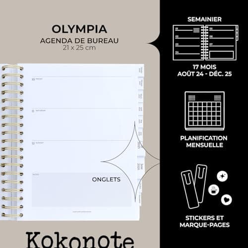 Kokonote - Agenda Annuel Semainier 2025 Noir | Agenda Grand Format, Agenda Spirale, Planner 2025