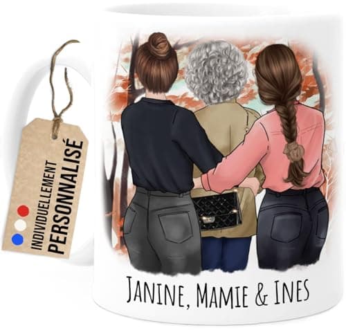 Cupdarling® Tasse Personnalisable Cadeau Mamie Avec 2 Petite-Filles - Cadeau Anniversaire Mamie - Cadeau Fete Des Meres - Mug Original Pour Mamie - 330 mL Céramique