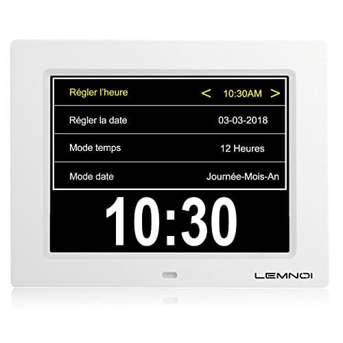 LEMNOI de Noël 8" Pouce LCD Horloge Numérique Calendrier avec Date Jour Et Heure Horloge Non-Abrégée Auto Dimming 8 Langues HD Display Rappel pour Alzheimer Le Personne âgée et Le Enfant