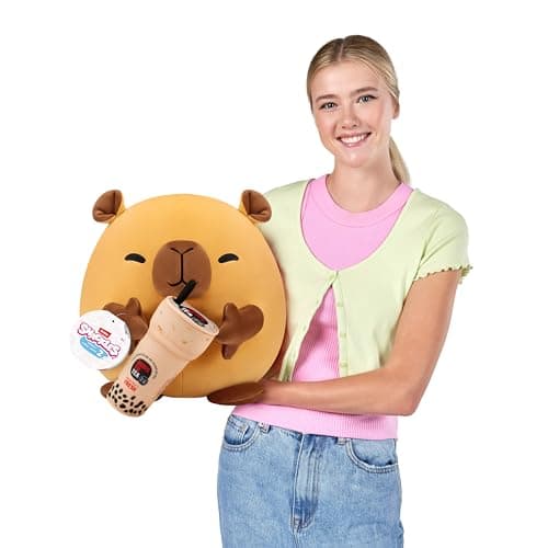 Snackles, Series 2, Capybara (Kung Fu Tea, Bubble Tea), Plush Toy, Cuddly Squishy Comfort Plush with License Snack Brand Accessory, Medium (35 cm), Brown Box, (Capybara)