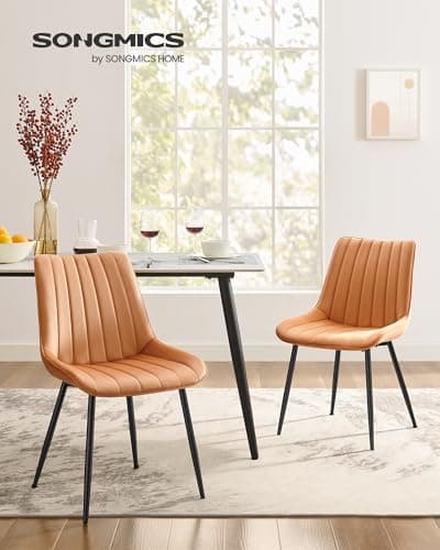 SONGMICS Lot de 2 Chaise Salle à Manger, Chaise Cuisine, Supportant Jusqu’à 120 kg, Pied en Acier, Dossier Ergonomique, pour Salle à Manger, Cuisine, Marron Caramel et Noir d'encre LDC090K01