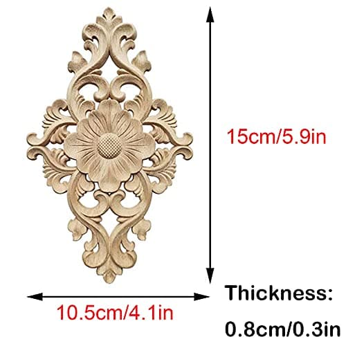 4 Pièces Bois Sculpté Onlay Applique Non Peint Onlay Cadre | Porte Décoration Style Applique en Bois Sculpté Décalque Creux Décoratif Applique Incrustation Artisanat pour Armoires