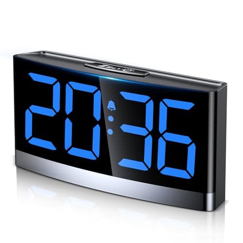 Rolgno Reveil Matin Numérique, Horloge Digitale avec Chiffres LED Bleus, Réveil Enfant & Ado Alarm Clock avec 5 Luminosité & Volume, 3 Tonalités reveille, Snooze, 12/24H, Alimenté USB(SANS Adaptateur)