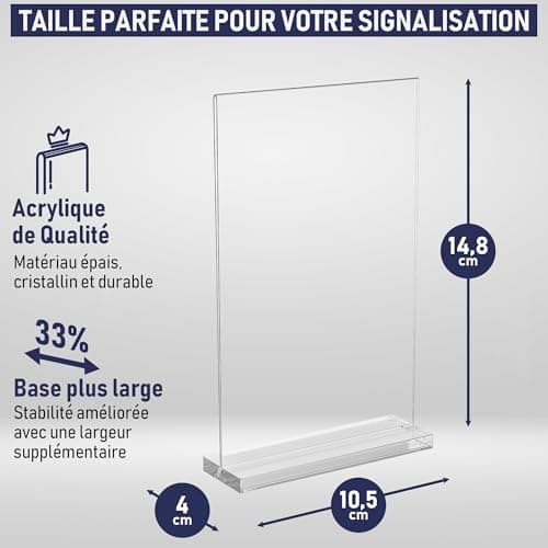 Lot de 6 porte-affiches en acrylique A6 – Élégants et polyvalents – Bords polis – Affichage double face – Écran en plexiglas – Idéal pour les photos, panneaux, menus et présentations de table