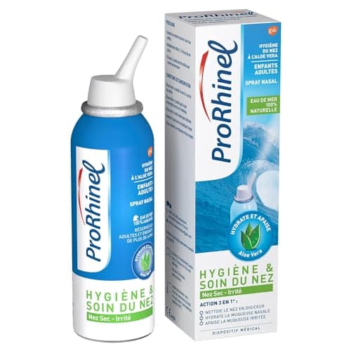 Prorhinel Spray Nasal Eau de Mer et Aloe Vera, Lavage Nez Bouché ou Rhume, Pour Enfants et Adultes, Fabriqué en France, Lot de 4x 100ml