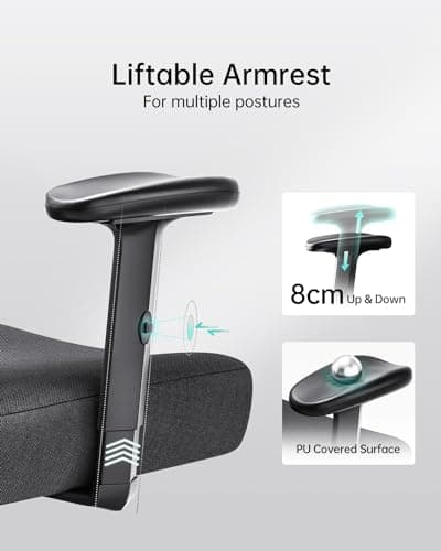 Hbada P3 Chaise de Bureau avec Support Lombaire, Siege de Bureau Ergonomique, Fauteuil à Dossier Haut Respirant avec Accoudoir, Noir