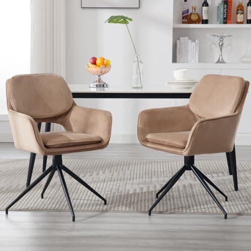 Wahson Chaise Salle a Manger Lot de 2 Chaise de Salle à Manger en Velours avec Accoudoirs Dossier, Chaise de Cuisine Pivotante Chaise de Salon Confortable avec Pied Métal, Marron