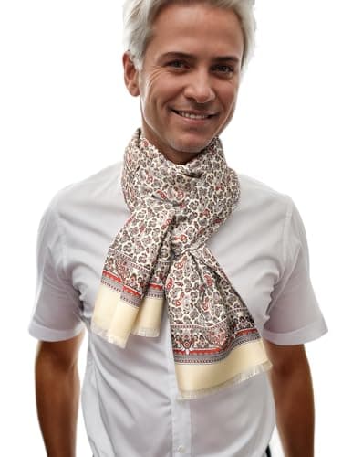 Prettystern Hommes long élégant 2 couches classique business festif pure soie écharpe franges courtes bleu Paisley AB04