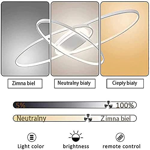 MQW Design Créatif Lustre LED Promise Gradation Télécommande Télécommande Ovale Bureau Couloir Décoration Plafonnier, Lampe De Salon Personnalisée, Noir Et Blanc, 95cm