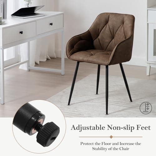 WOLTU Chaise de Salle à Manger, Chaise de Cuisine Rembourrée avec Dossier, Accoudoirs, Pieds en Métal, Chaise Ergonomique pour Salon, Bureau, en Simili Cuir Vintage, Marron foncé, EZS03dbr-1