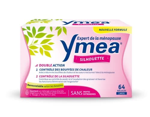 Ymea Silhouette - Complément Alimentaire ménopause - actifs végétaux, vitamines et minéraux - contrôle des bouffées de chaleur1 et de la silhouette2 - 64 gélules - 1 mois