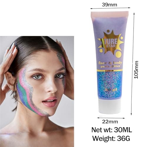Gel Paillettes Corps,Paillette Cheveux Visage,Paillette Maquillage,Mermaid Sequins Body Glitter pour Festival Fête Noël Pâques Maquillage Décoration,36ML