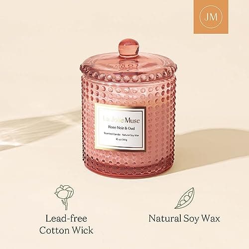 LA JOLIE MUSE Bougie Parfumée à la Rose Sauvage, Bougie en Cire Naturelle à l'Arôme Floral, 75 Heures de Combustion de Longue Durée, Bocal en Verre pour Cadeau et Décoration d’Intérieure, 285 g