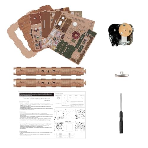 Tonecheer Kit de boîte à Musique à Faire soi-même pour Adultes, Puzzles 3D en Bois, boîte à Mouvement Musical pour Adolescents, Bureau, Cadeaux décoratifs pour Anniversaire (Famille de Chats)