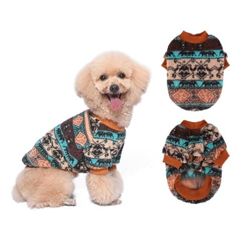 Yoolhamy Pull en polaire pour chien de petite taille - Pull d'hiver pour chien - Vêtement d'hiver ethnique bohème - Doux et chaud - Pull thermique pour chien - Marron - Taille M