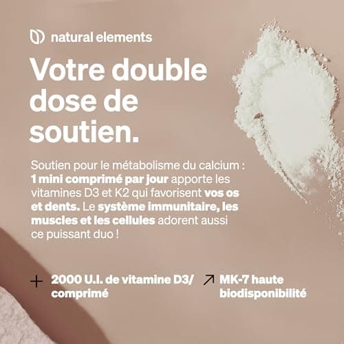 Vitamines D3 et K2 – MK-7 all-trans > 99,7% et vitamine D3 2000 U.I. – 240 comprimés – hautement dosé, haute biodisponibilité – sans additifs inutiles