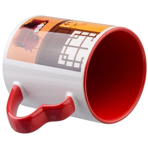 Mug céramique personnalisé photo avec anse cœur et intérieur rouge – Tasse personnalisable avec anse cœur rouge – Idée cadeau femme, homme, noel, fête mères, st valentin