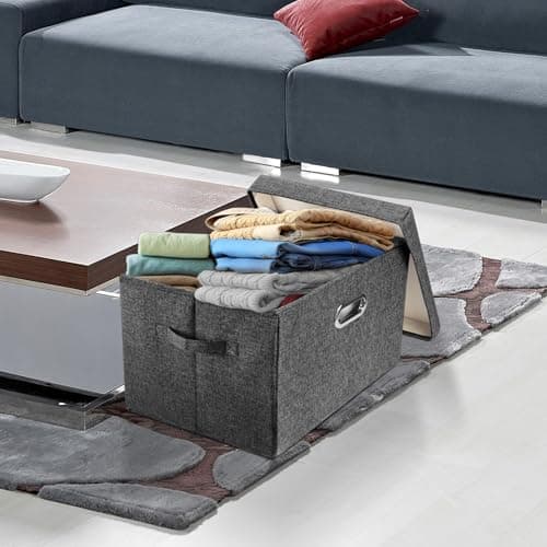 TYEERS Grande Boîte de Rangement avec Couvercle, Tissu, Pliable, Lavable, Rangement Tissu, 44x30x29 cm, Lot de 3, Noir