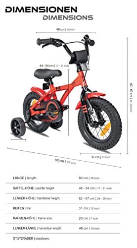 PROMETHEUS BICYCLES Velo Enfant 3 Ans Garcon vélo Fille 12 Pouces a Roulette pour 3 a 5 Ans - BMX en Rouge