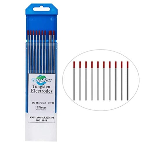 TEN-HIGH Soudage TIG Electrodes de Tungstène avec 2% de Thorium WT20 (Rouge) 1.0mm * 175mm 10 pièces par Paquet
