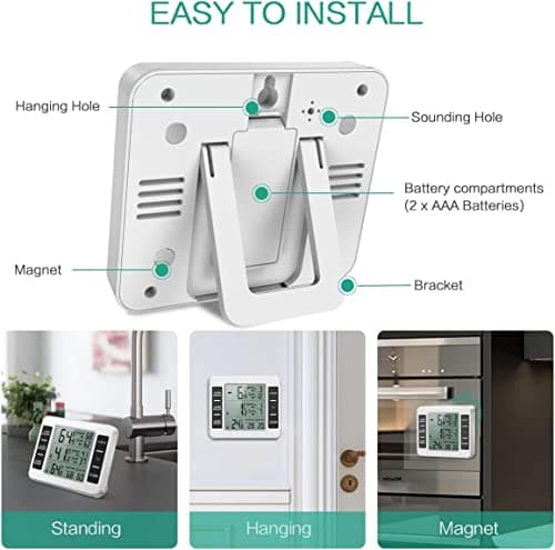 Heaveant Thermomètre de Réfrigérateur, Thermomètre de Frigo Numérique Thermomètre de Congélation d'alarme Sonore Numérique sans fil avec affichage Min/Max de capteur 2PCS