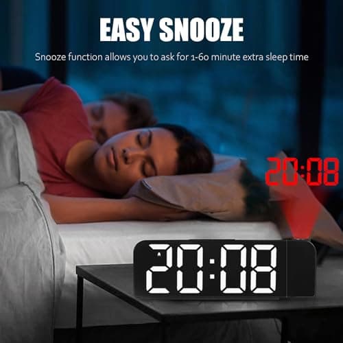 Reveil Projecteur,Reveil Projecteur Plafond,Réveil Projection avec Température,Horloge Numérique LED Projection,Horloge Digitale Projecteur 180°,Luminosité Réglable, pour Chambre, Bureau