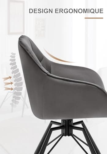 WOLTU Chaise Pivotante à 360°, Lot de 4, Chaise Salle à Manger, Chaise Scandinave, Chaise de Cuisine, Fauteuil Salle à Manger, en Velours, Assise Rembourrée, Pieds en Métal, Gris Foncé, BH365dgr-4
