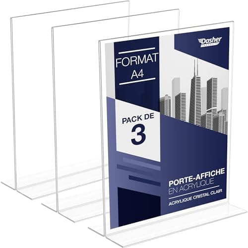 Porte Document A4 en Acrylique – Présentoir de comptoir en T double face, chargement par le bas, base extra large. Idéal pour menus, cadres photo, bureaux, écoles, salles de classe (A4 – Lot de 3)