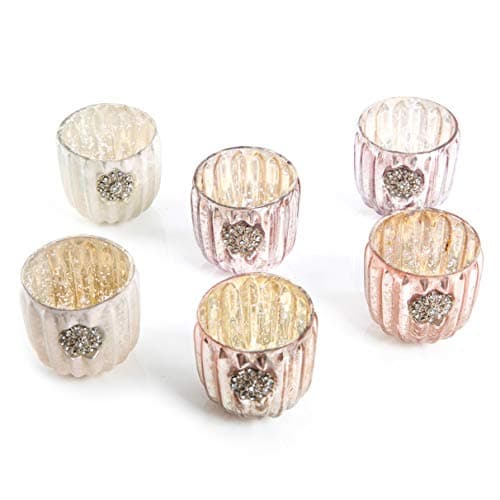 Logbuch-Verlag Lot de 6 photophores en verre, pastel, rose et blanc crème, décoration de table de mariage