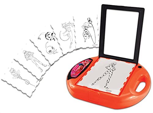 Lexibook- Miraculous Projecteur à Dessins, 4 tampons, 10 modèles, écran Lumineux, 1 Stylo Inclus, Jouet Artistique et créatif pour Filles et garçons, Rouge/Noir, CR310MI